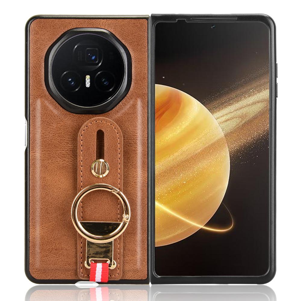 

Чехол для Honor Magic V3 5G Кожа+ПК+ТПУ Браслет Чехол с кольцом-открывалкой для бутылок Brown