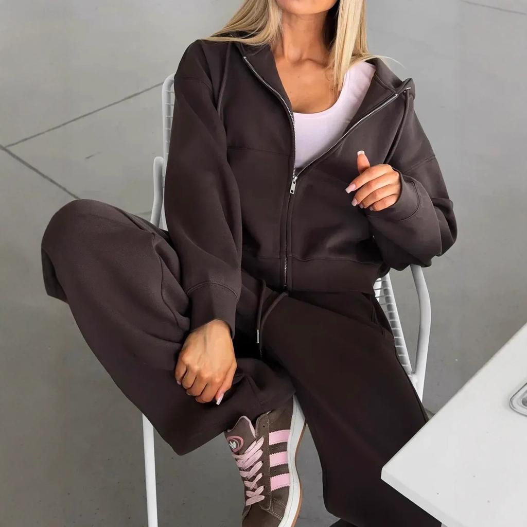 Damen Neu Reißverschluss Kapuze Sport Cardigan Schnürhose Zweiteiler Freizeit Anzug