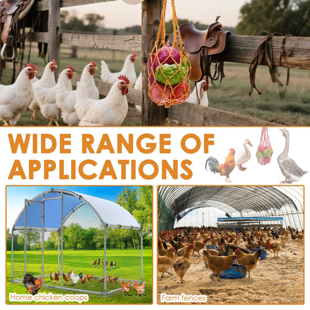 8Pcs Chicken Vegetable Net String Bag Fruit Hanging Feeder with Hook Large Capacity Feeding Tool for Hen Goose Duck Large Birds