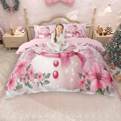 Homewish Cartoon Snowman Duvet Cover Set for Boys Girls, New Year Christmas Quilt Cover Set, Winter Season Theme Bedding Set