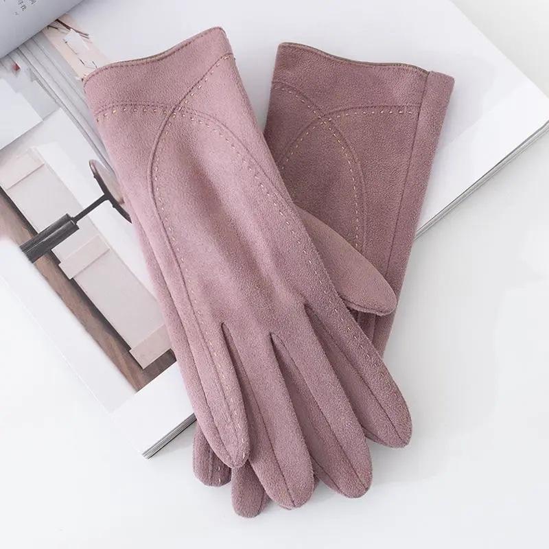

Fashion Style Plus Velvet Thicken Women Winter Keep Warm Touch Screen Suede Gloves Drive Cycling Personality Mittens One Size