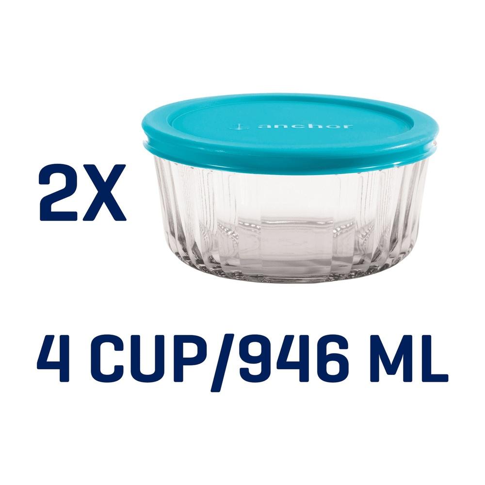 Sculpted Glass Food Storage Container with Lids 4 Cup Round Set of 2