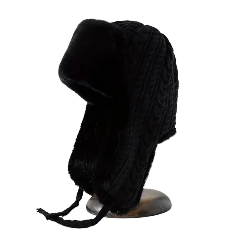 

Simple Plush Knitted Hat Winter Thickened Warm Ear Protection Hat Outdoor Cold Hats Female Sweet Lovely Leisure Hats чёрный