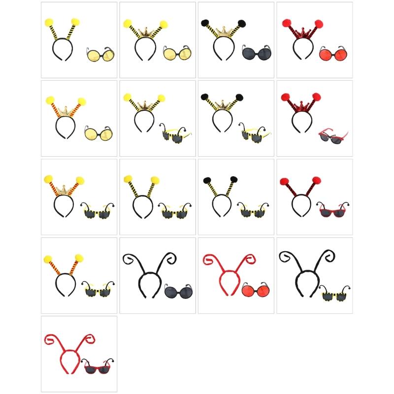 Bumble Bees Costume Kit for Kids Adult Bees Costume Antenna Headband Antenna Glasses for Halloween Cosplay Party Props