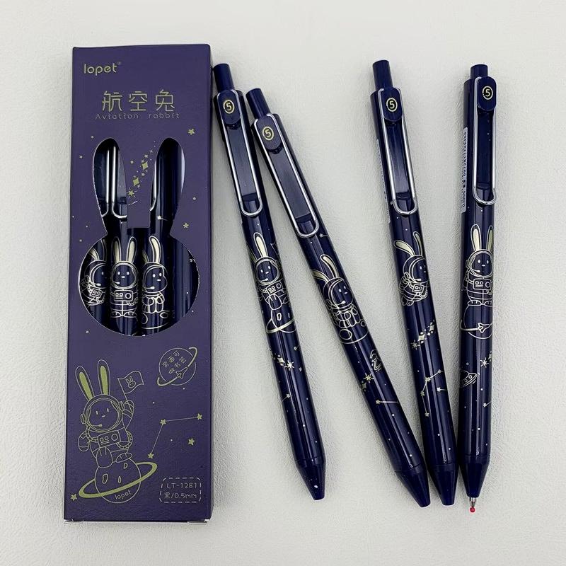 4pcs Aviation Rabbit Gel Pens Set Gold Doodle 0.5mm Ballpoint Black Color Ink for Writing