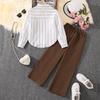 Kinderbekleidung Herbst Neu Kinder Revers Gestreift Langarm Hemd Oberteil Hose Jungen und Mädchen Set