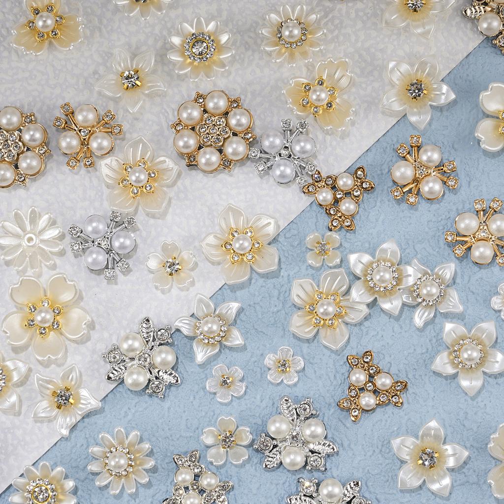 2026 New 2cm 50/57pcs with Diamond Pearl Flower, Imitation Diamond Button Hat Clothing Decoration Sewing Accessories, DIY Crafts
