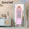 2pcs Dreamy Pink European Retro Door Wall Stickers Rural Style Daisy Lavender Flower Glass Stickers Self Adhesive Removable Livi
