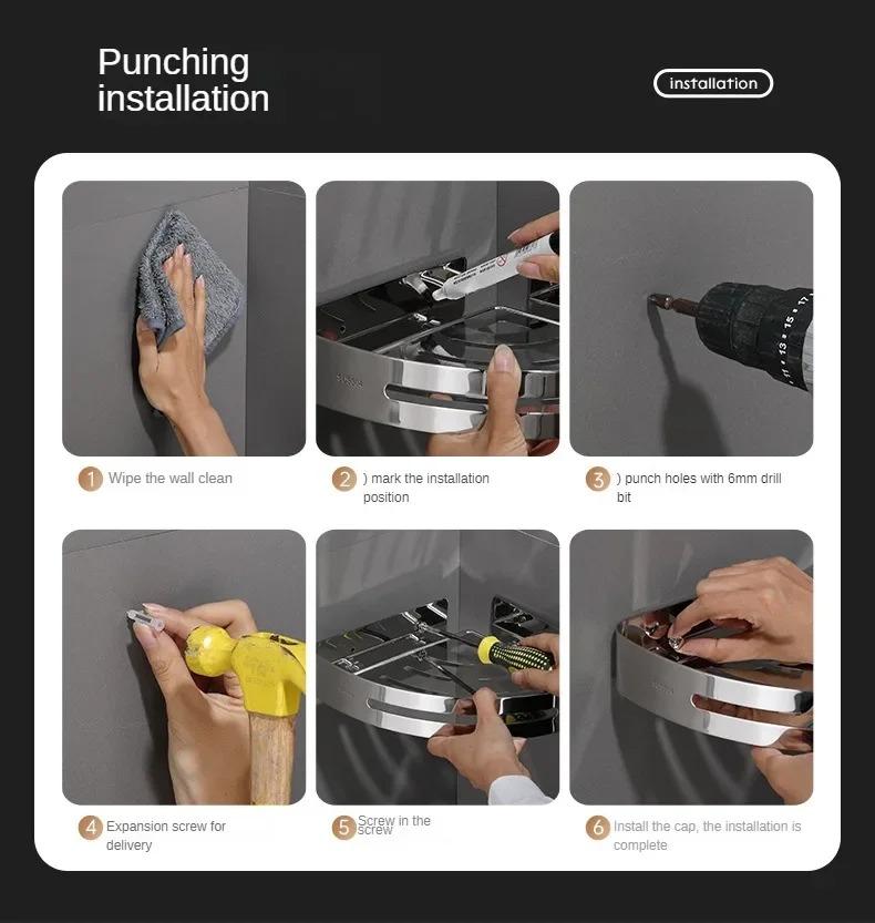 Bathroom Shelf Kitchen Storage Organizer Aluminum Alloy Shampoo Rack Shower Shelf Bathroom Accessories No Drill Shelf