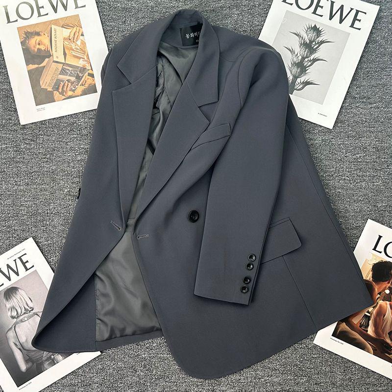 Women's Petite Gray Loose Two-Piece Suit Jacket Set - Early Spring 2025 Casual Blazer