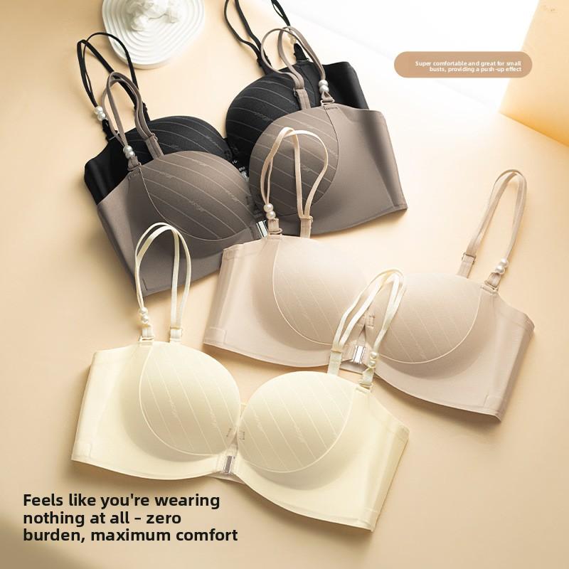 Integrated Cup Front Closure Push Up Bra, Zero-Feel Breathable Seamless Anti-Sagging Side Support Wireless Women's Lingerie