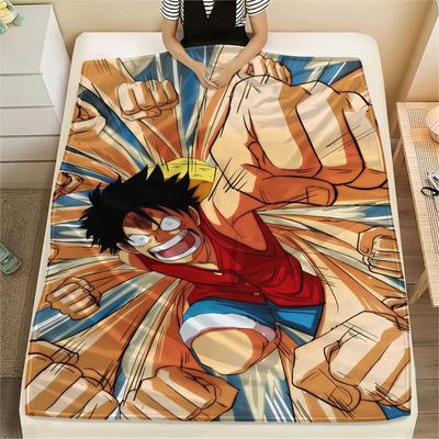 One Piece Charakter Print Flaneldecke, Hohe Qualität, Bequem für alle Jahreszeiten, Heimdekoration, Wärme und Komfort, Perfekt für Weihnachtsgeschenke