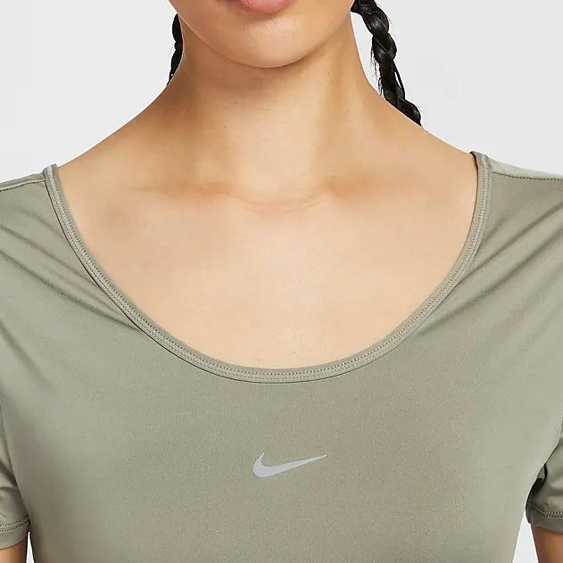 Nike Dri-Fit One Classic Breathable Quick-Dry Pullover Solid Color Small Logo Short Sleeve T-Shirt Women Tops Light-Army-Green Black FN2852-320