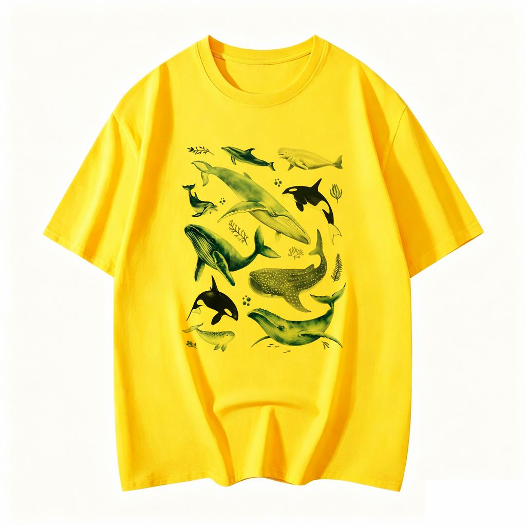 Fashion Unisexs Tshirts Ocean And Whales Printing Tops Oneck Soft Short Sleeve Summer Casual Female Clothes