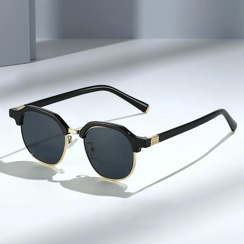 New Half Frame Sunglasses Man Woman Luxury Designer Sun Glasses High Quality Male Retro Eyewear Metal