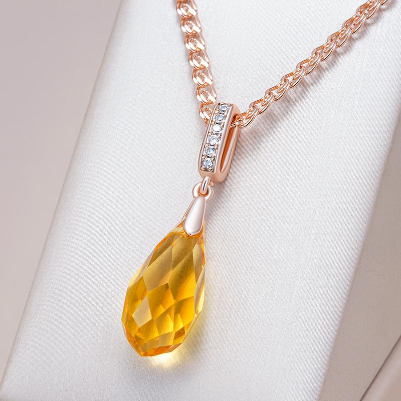 Roségoldfarbene Halskette mit gelbem Kristallanhänger für Damen, Naturzirkon-Accessoires, Hochzeitsparty, Vintage-Schmuck