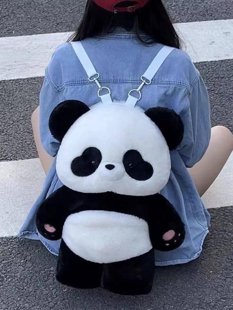 Panda Weicher Plüsch-Rucksack Für Damen Modisches Cartoon-Geschenk Für Teenager Und Studenten