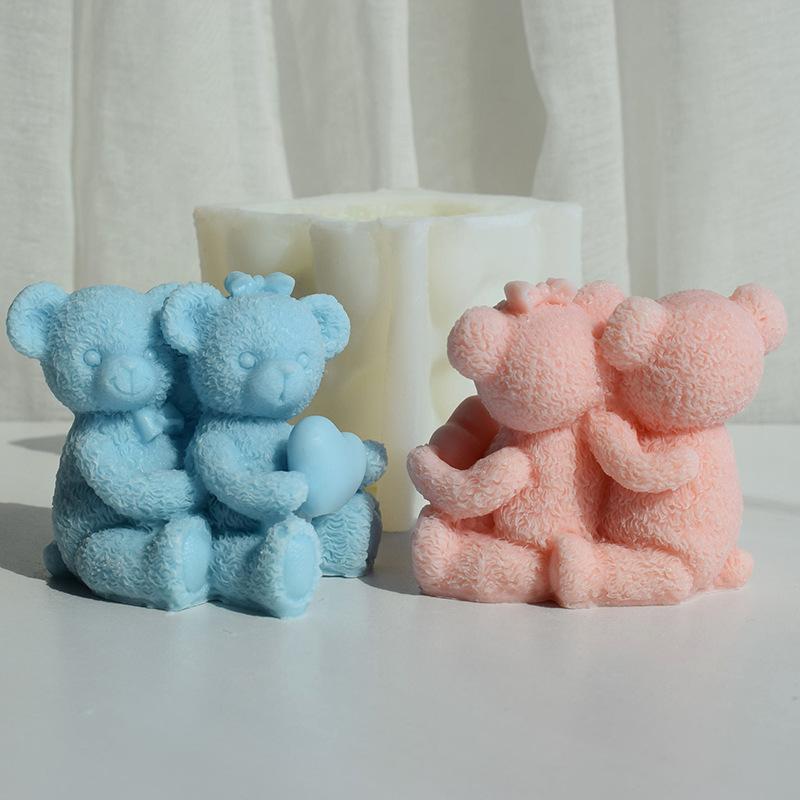 3D Couple Bear Hug Love Silicone Candle Molds DIY Cute Animal Soap Plaster Crafts Resin Making Tools for Valentine's Day Gifts