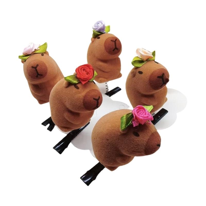 Pack of 5 Cartoon Capybara Hair Clip Plush Hairpins Fashionable Hair Ornament Suitable for Students and Youthful Women