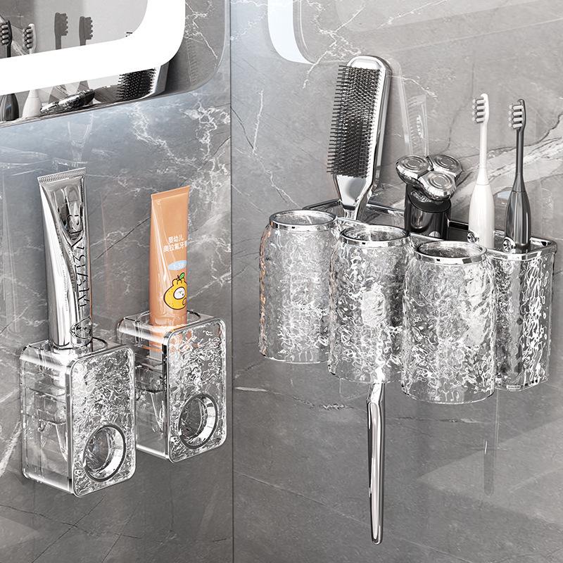 Dispenser Premium de Pastă de Dinți Montat pe Perete cu Design Valuri de Apă – Suport Universal Fără Găurire & Stoarcere