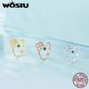 WOSTU 925 Sterling Silver Exquisite Zircon Hollow Four-leaf Clover Open Ring for Women Fine Jewelry Gift