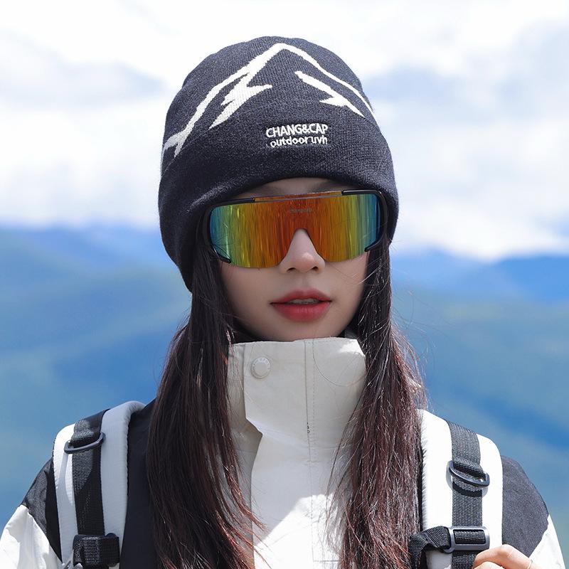 Warm ear protection knitted hat men's and women's autumn and winter outdoor mountaineering skiing cold hat big head circumference windproof versatile