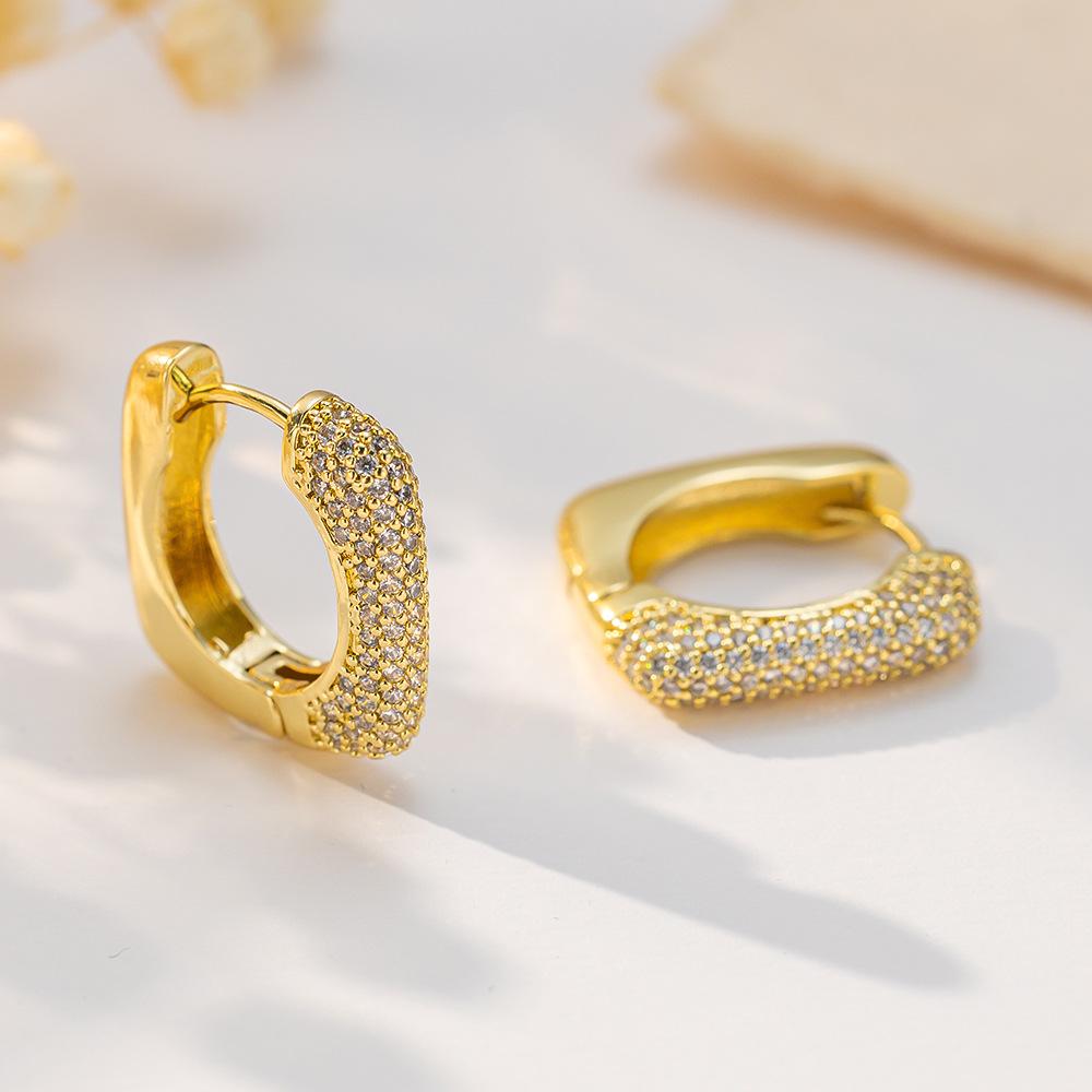 18K Gold U-shaped Geometric Earring Hoops with Zirconia Earring Backs - European & American Fashion
