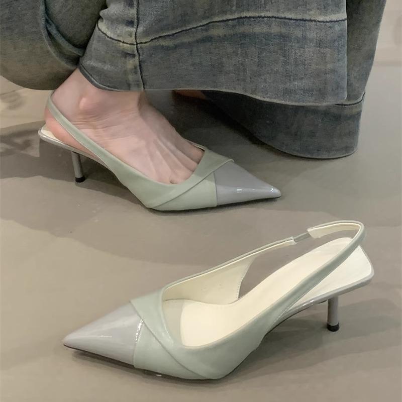 Niche green high heels new temperament elegant pointed light mouth stiletto empty sandals women's shoes