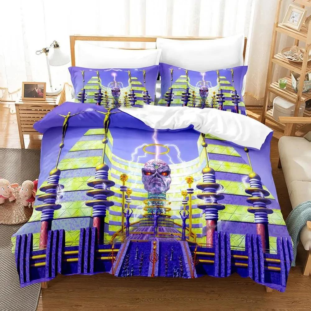 

Хип-хоп хэви-метал Maiden, мультяшные аниме комплекты пододеяльников из 3 предметов для взрослой спальни мальчика, роскошный постельный комплект с принтом EU single(135x200cm)