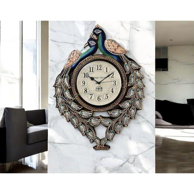 Large Peacock Pine Wood Clock