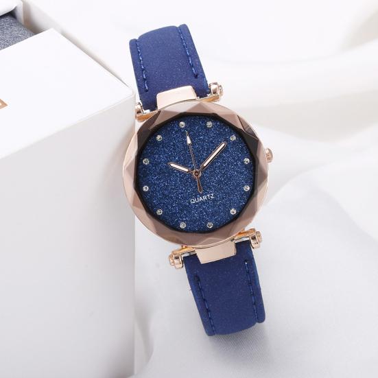 Women Casual Watch Rhinestone Round Dial Faux Leather Strap Ladies Business Formal Dress Quartz Wristwatch Fashion Jewelry Accessory Birthday Gift
