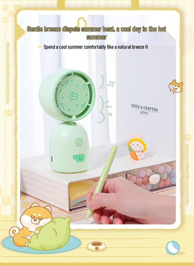 Portable USB Rechargeable Cartoon Fan for Students & Desktops