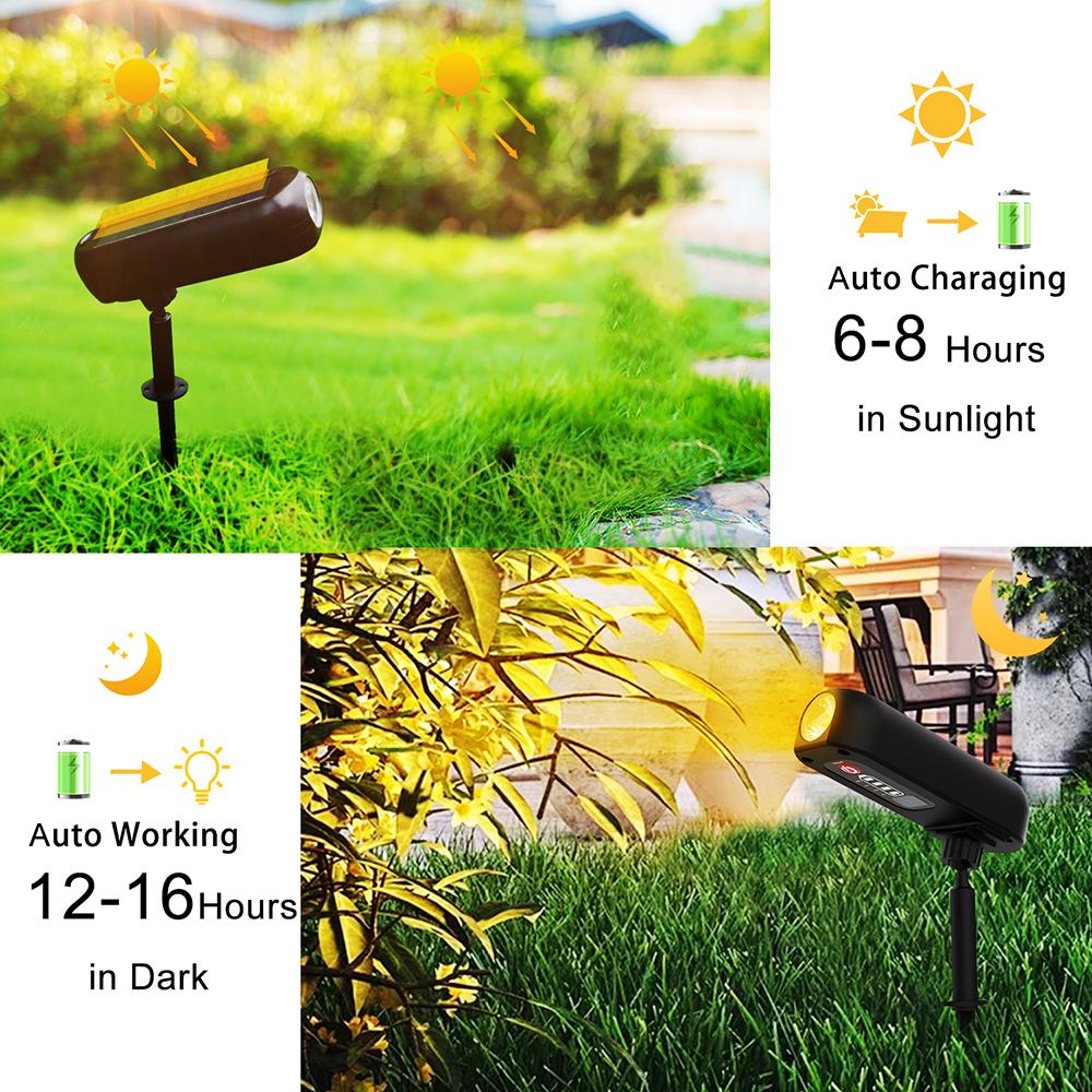 4PCS Solar Lawn Lights Outdoor LED Landscape Spotlights Wall Light Security Waterproof Adjustable Yard Lawn Driveway Tree Garden