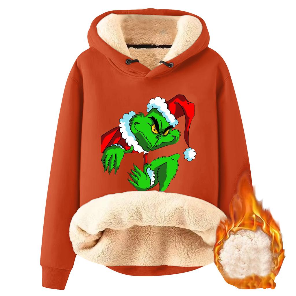 Women's Fashionable Hooded Printed Plush And Thickened Warm Loose Pullover Sweater