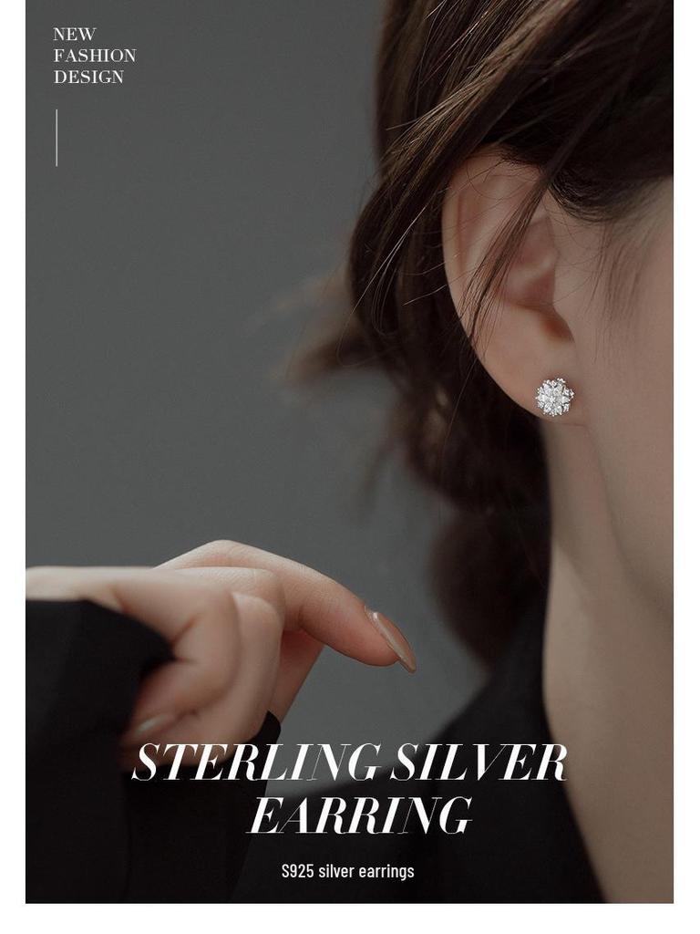 Banyan Tree S925 Silver Snowflake Earrings: Rotatable, Diamond-Studded, Luxury Winter Trend for Women.