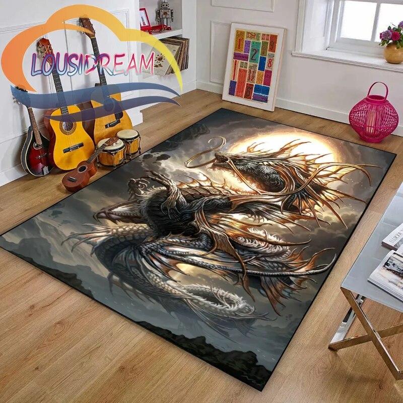 Chinese Dragon or Mythical  Playroom and Bedroom Plush Carpet Non-slip  Soft Play Mat Bed Area Rug Parlor Decor