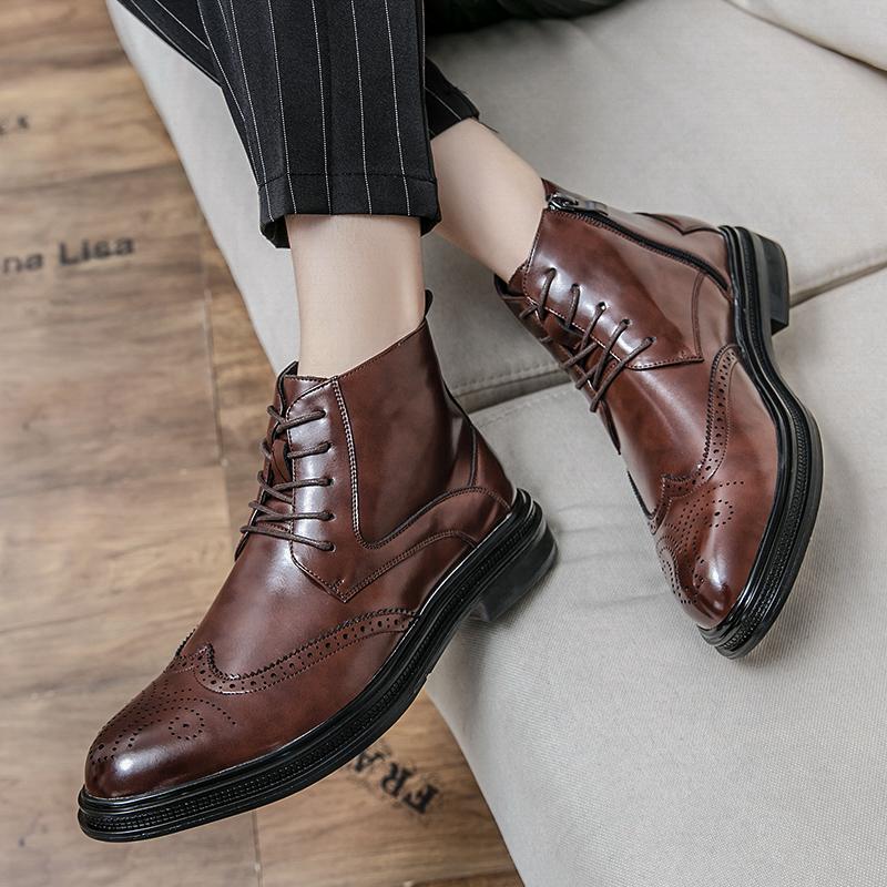 British Style Man Trends Boots New Arrival Casual Leather Boots Senior Ankle Boots Comfy High Top Male Stree Shoes Botas