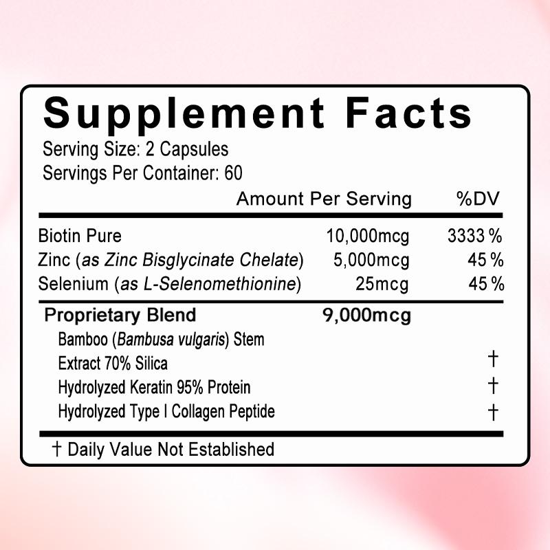 Dietary Supplement With Biotin Pure, Zinc, Selenium, Hydrolyzed Keratin 95% Protein