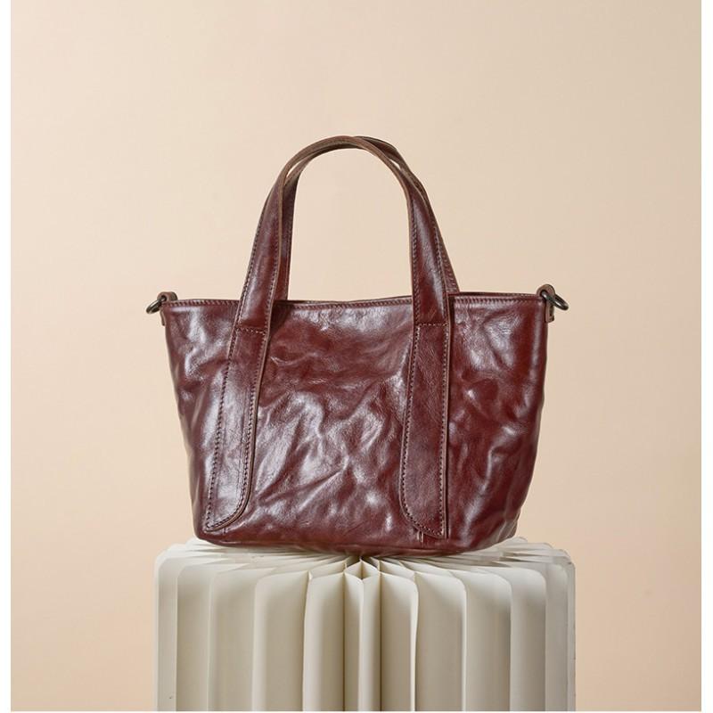 First Layer Of Tree Paste Tanned Cowhide Women's Bag Retro All-matching Portable Tote Cross-border New Leather Cross-shoulder