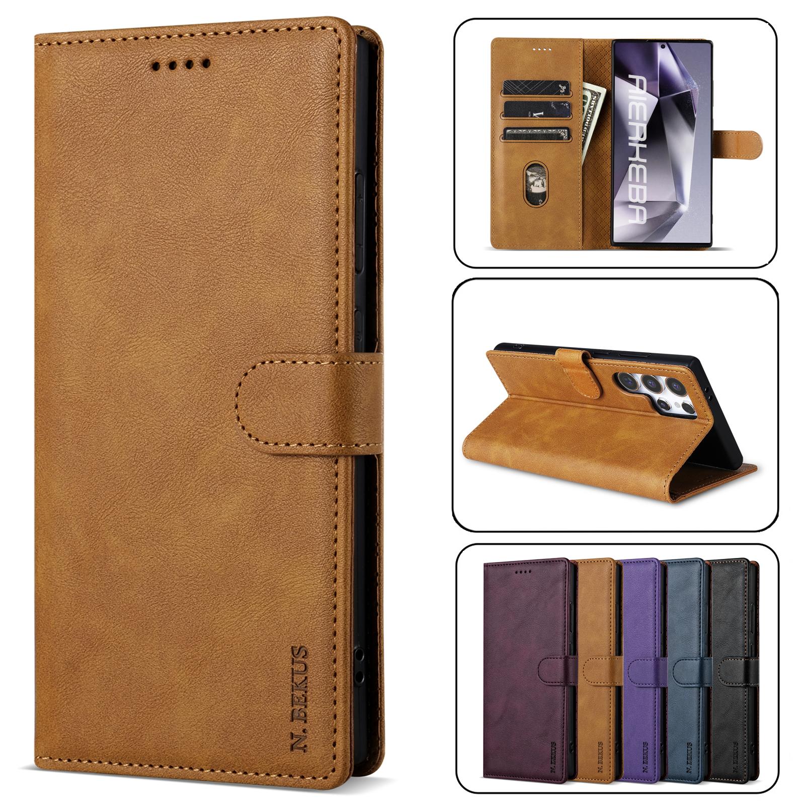

Business Leather Phone Case For Samsung Galaxy S25 S24 S23 Ultra S22 S21 FE S20 S10 Plus Note20 Flip Book Card Wallet Cover Etui for S21 FE фіолетовий