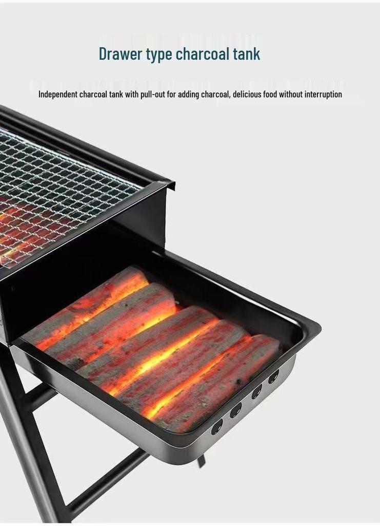 Portable Outdoor Folding Charcoal BBQ Grill with Skewer Rack for Camping
