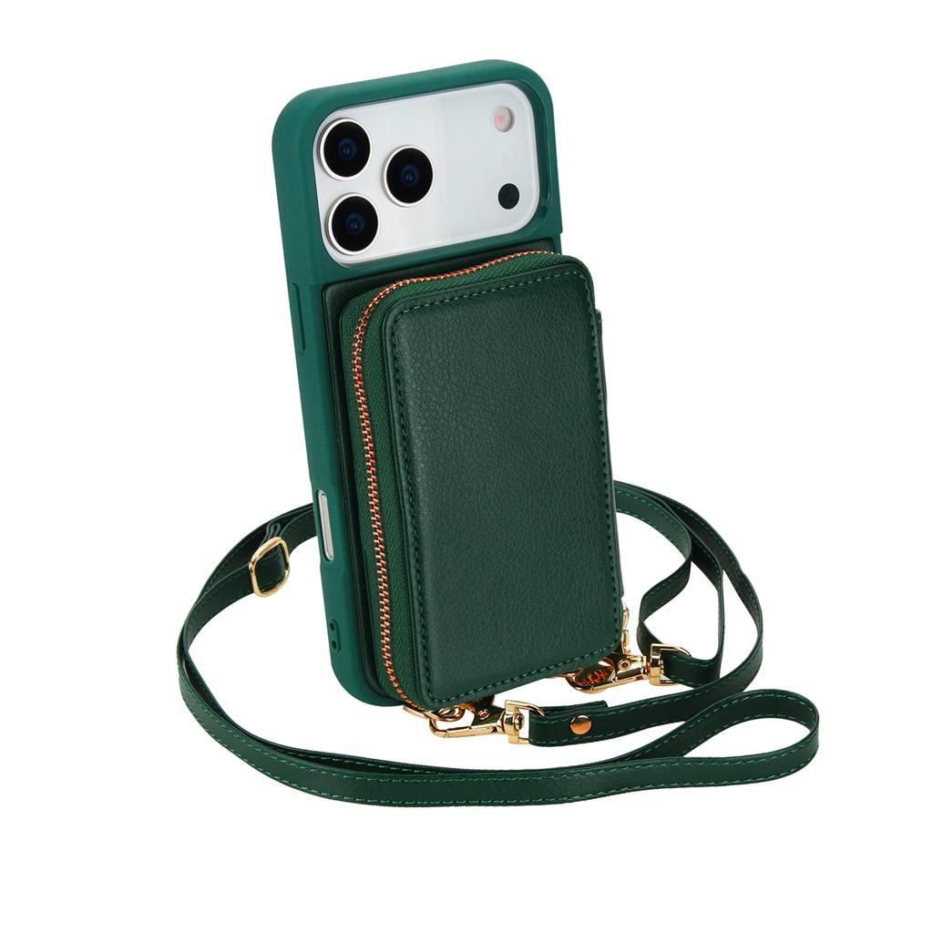 Crossbody Zipper Card Slot Wallet Flip Leather Phone Case For iPhone 17 Pro Max 16 Plus 15 14 13 12 11 RFID Pocket Strap Cover