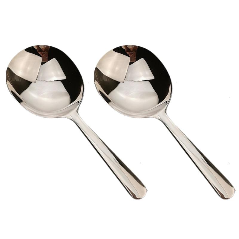 

2pcs Heavy-Duty Commercial & Home Use Large Round Spoons - Durable Stainless Steel with Heat-Resistant Short Handle & Drain Hole