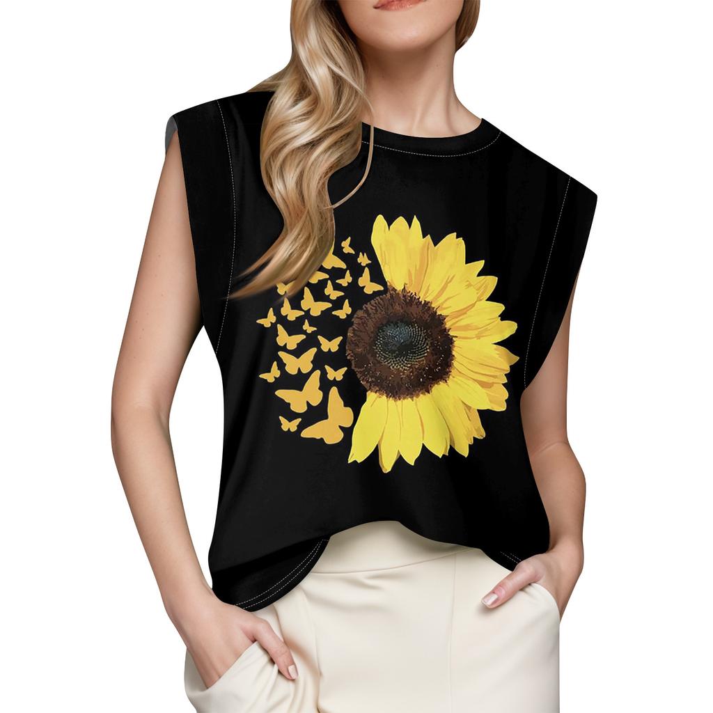 Women's Cap Sleeve Top Summer Printed Tank Top Basic T-Shirt Casual Loose