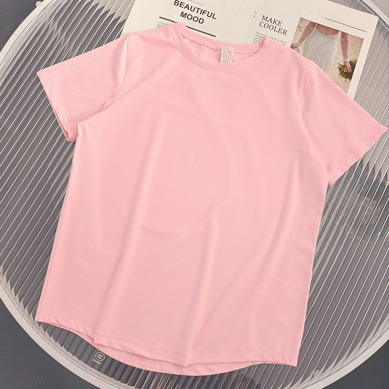 

L Original Single Same Style Yoga Quick-Drying T-shirt Women s Sports Fitness Breathable Pilates Tops Slimming round Neck Shoulder T-shirt Pink S (within 50.00kg)