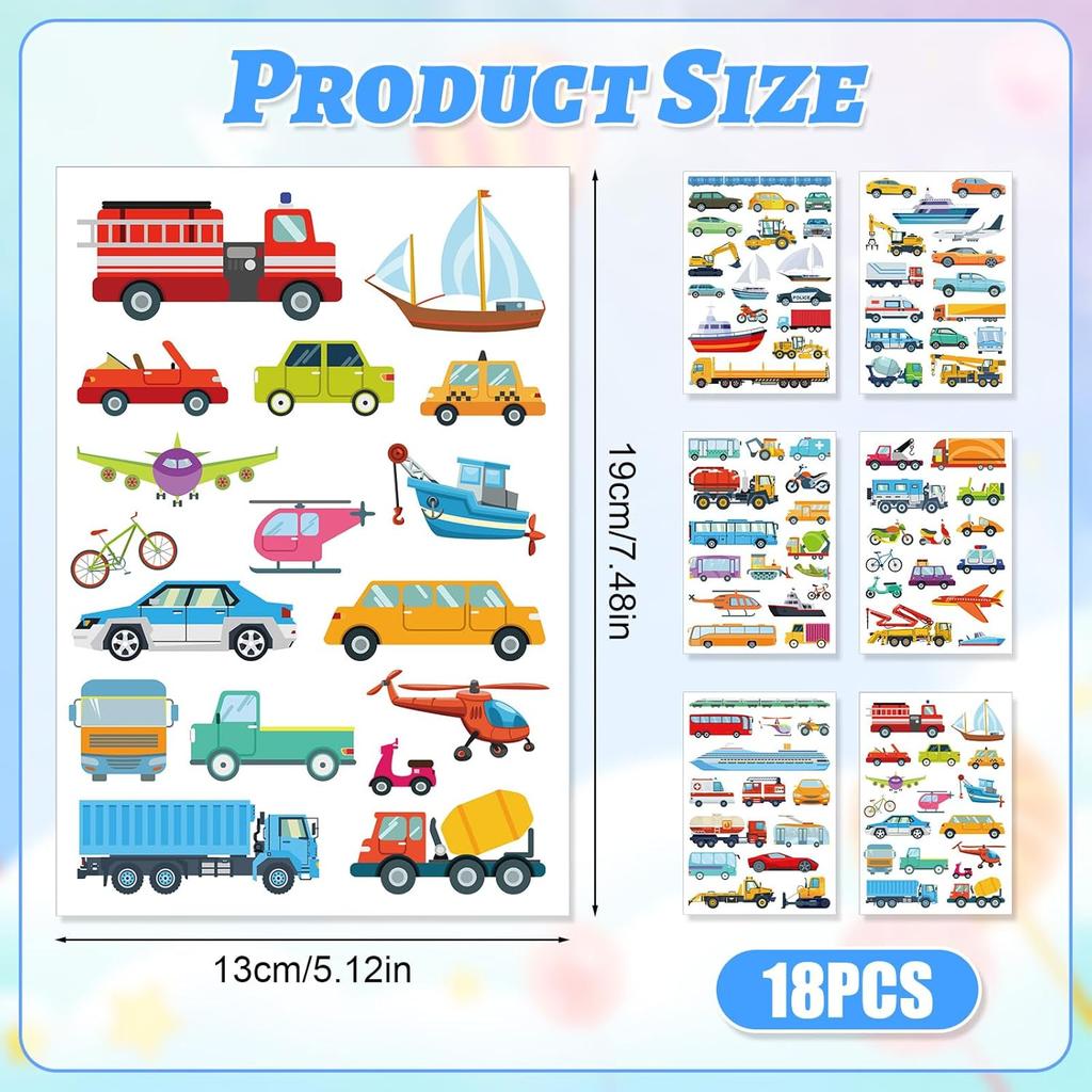 279pcs Cars and Trucks Stickers, Engineering Vehicle Decals, Kids Transportation Construction Truck Stickers for Toddler Boys and Girls Gifts,