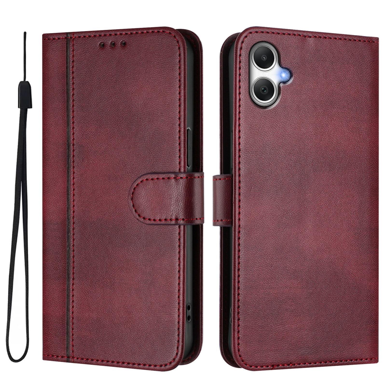 

For Samsung Galaxy A06 5G/Galaxy A06 4G Cases Wallet Stand Retro Texture Leather Phone Cover with Lanyard Wine Red