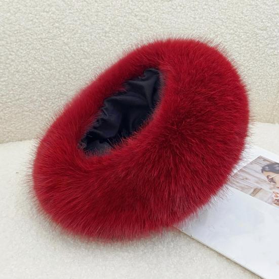 Winter Hat Hollow Top Design Wide Brim Plush Hat Solid Color Outdoor Activities Cycling Travel Insulated Headgear