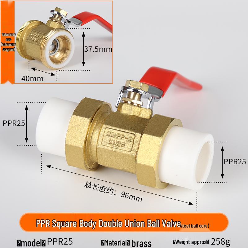 Yanghang PPR Doppelverschraubung Kupferkugelhahn, Wasserrohrfittings Verbinder, Heißschmelz 20 Schalter, 6-Punkt, 25mm Ventil.