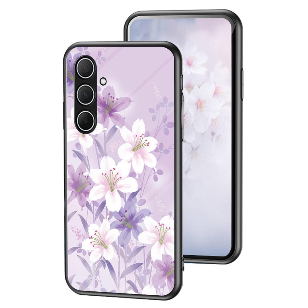 

For Samsung Galaxy A56 5G Case Floral Pattern TPU+Tempered Glass Protective Phone Cover Purple Magnolia
